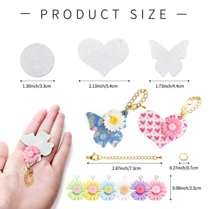 36 Sets Sublimation Blanks for Making Car Cup Charms, Tumbler Cup Accessories for DIY Heat Transfer Craft Gifts, Contains Glitter Blanks Daisy Charms Chains Jump Rings