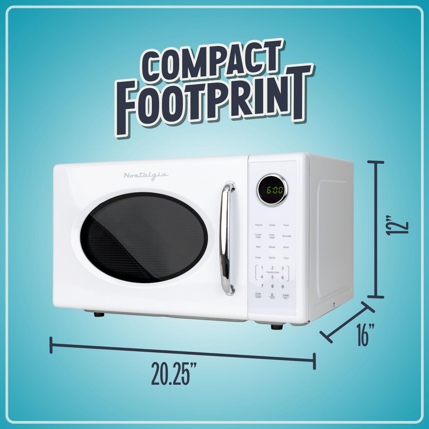 Nostalgia Retro Microwave Oven - 0.7 Cu Ft, 700-Watt Countertop Size with Glass Turntable, Child Safety Lock, 8 Auto-Cook Programs, Digital Clock - Aqua