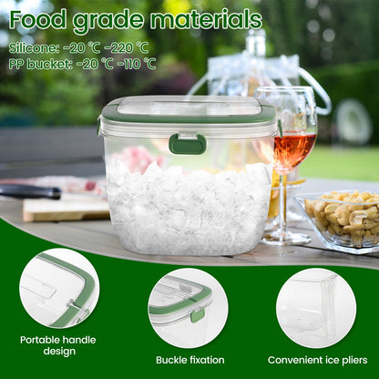Ice Bucket with Lid and Tong Sealed,5L Ice Cube Bucket,Portable Ice Bucket Container Wine Bucket with Handle,Ice Storage Bin for Cocktail Freezer Bar Parties Barbeque Camping, Green