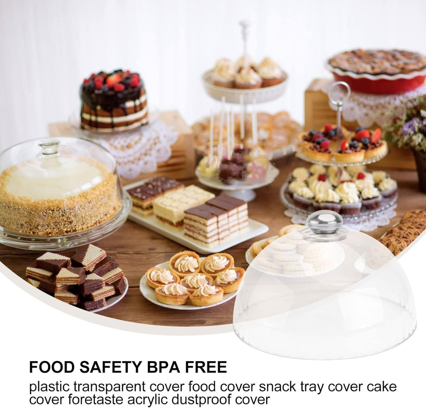 Plastic Cake Dome Cover Lid for Freshness and Display, 6 Inch Diameter Cake Display Stand