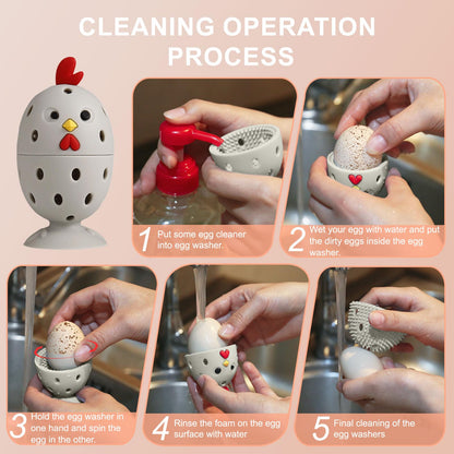 wonlex 4PCS Egg Brush Cleaner Multipurpose Fruit and Vegetable Rotating Scrubber Tool for Fresh Eggs, Reusable Chicken Duck Egg Washer Scrubber (Grey+Yellow)
