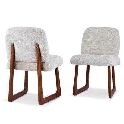 Christopher Knight Home Valora Boucle Upholstered Dining Chairs Set of 2, Modern Dining Chair with Sled Base, Wooden Armless Kitchen Chairs with Solid Back, Extra Seat for Dining Room, Beige + Brown