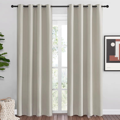 NICETOWN Natural Room Darkening Curtains - 86" Long | Total Privacy Drape Panels for Boho Farmhouse Decor (Set of 2, 55" Wide)
