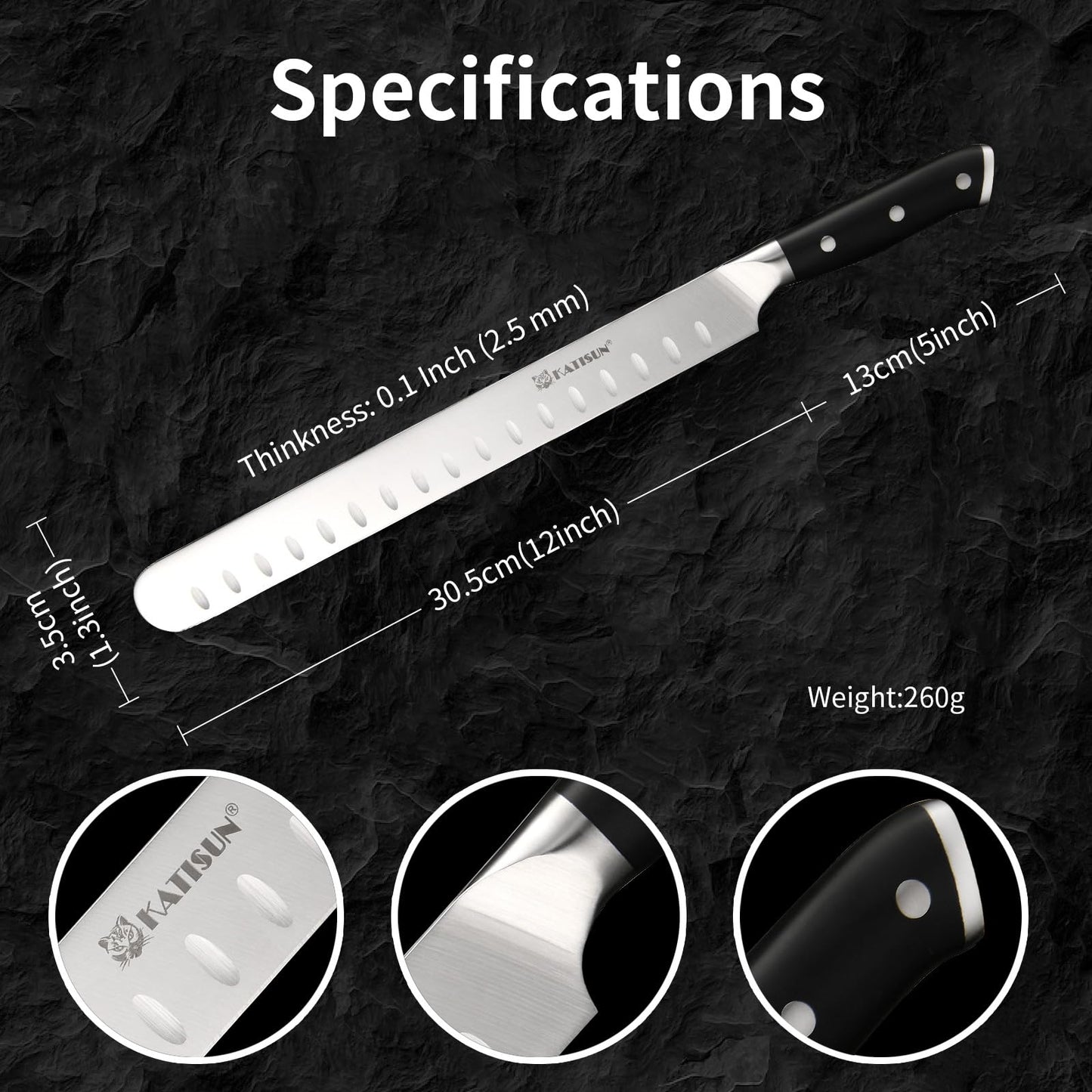 KATISUN Brisket Knife, 12 Inch Carving & Slicing Knife for Meat Cutting, BBQ, Razor Sharp German Steel, Sheath Included, Ergonomic Handle Design, Grilling Gifts for Men
