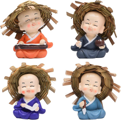 Brass Statu BRABUD Resin Smile Monk - Holding Chinese Zither, Chess Book, Paintbrush Statues for Home Decor