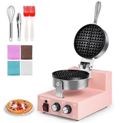 Popfoodex Commercial Waffle Maker for Restaurant, 110V Electric Waffle Maker w/Non-stick and 122–572°F Adjustable Temp, 1200W Profession Waffle Iron with Timer and Heavy Duty, Hotel Waffle Machine
