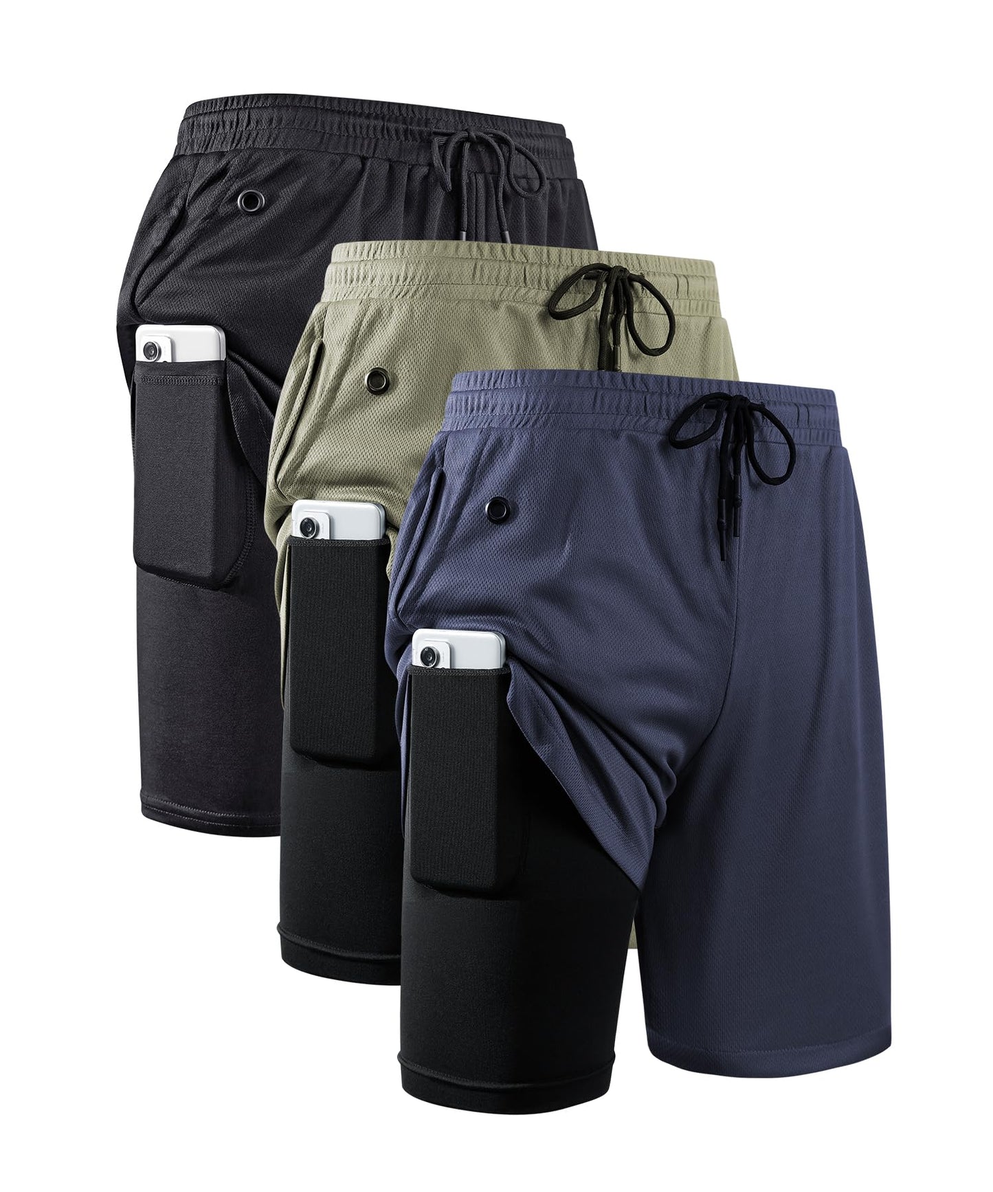 JWJ Mens 2 in 1 Running Shorts Quick Dry Gym Athletic Workout Clothes with Side Pockets