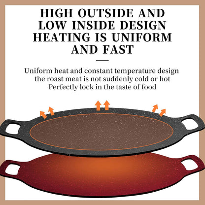 Portable 13.4 IN Korean BBQ Grill Pan - Non-Stick Aluminum Round Stove Top Grill for Indoor Outdoor
