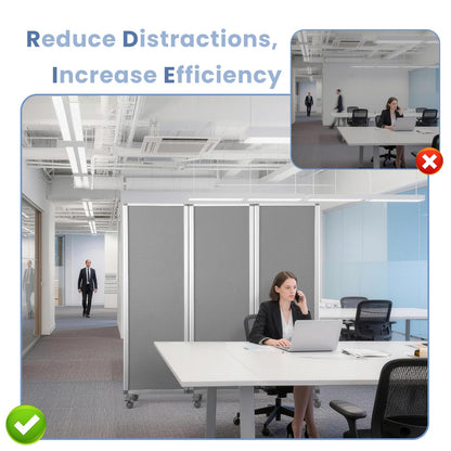 MAKELLO Portable Office Partitions 71" H x 71" W, Freestanding Office Dividers Partition Wall for Room, 3-Panel Trifold Privacy Panel, Aluminum Frame, Gray Felt