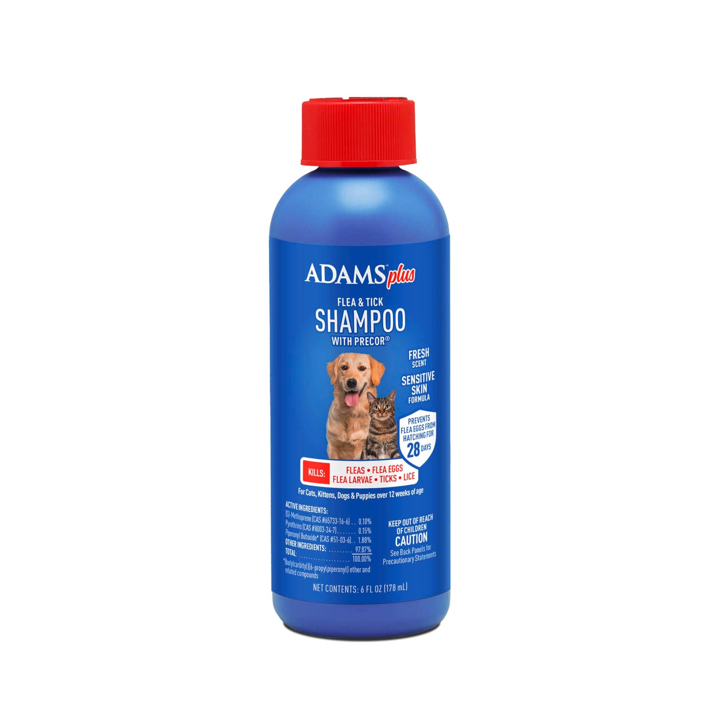 ADAMS Plus Flea & Tick Shampoo with Precor IGR for Cats, Kittens, Dogs & Puppies Over 12 Weeks Of Age, Sensitive Skin Flea Treatment, Kills Adult Fleas, Flea Eggs, Ticks, and Lice, 6 Ounces
