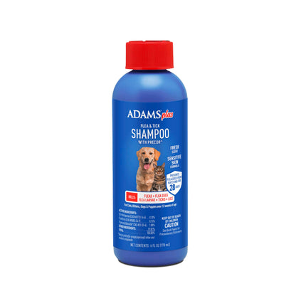 ADAMS Plus Flea & Tick Shampoo with Precor IGR for Cats, Kittens, Dogs & Puppies Over 12 Weeks Of Age, Sensitive Skin Flea Treatment, Kills Adult Fleas, Flea Eggs, Ticks, and Lice, 6 Ounces