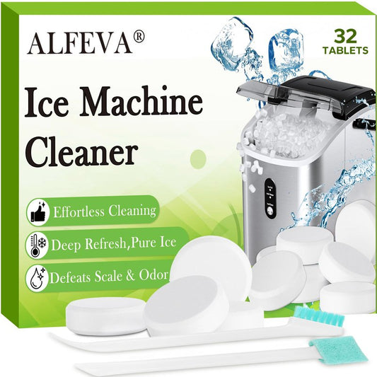 Ice Machine Cleaner and Descaler Kit- 32 Tablets with 2 Specialized cleaning brushes,ice maker cleaner Ideal for Frigidaire,Opal,GE Profile, Kitchenaid countertop units.Removes Lime Scale,Calcium.