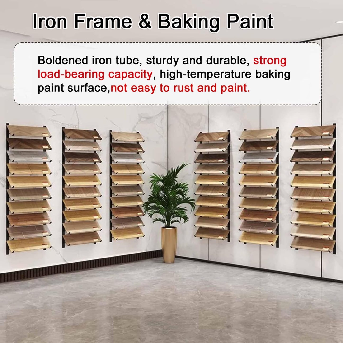Floor Tile Sample Rack,Wall-Mounted Tile Sample Display Stand, 10-Tier Metal Rack for Retail, Heavy-Duty Floor Tile Holder, Space-Saving Wooden Shelf, 55.12x10in Storage Solution, Perfect fo