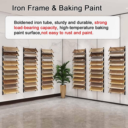 Floor Tile Sample Rack,Wall-Mounted Tile Sample Display Stand, 10-Tier Metal Rack for Retail, Heavy-Duty Floor Tile Holder, Space-Saving Wooden Shelf, 55.12x10in Storage Solution, Perfect fo