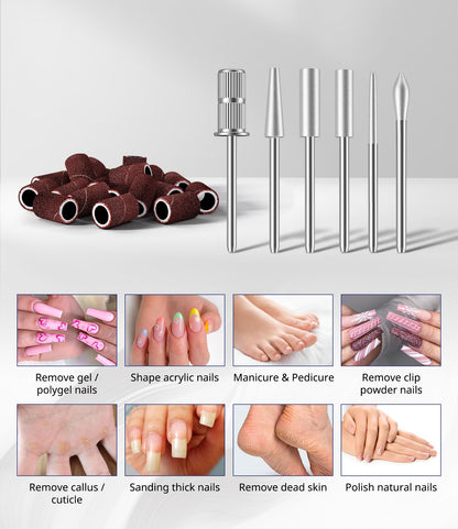 AIRSEE Home Lite USB Mobile Nail Drill Machine for Beginners Portable Nail File Manicure Pedicure Dremel Kit with 6 Bits 26 Sanding Bands for Home Acrylic Gel Nails Polishing DIY,Purple