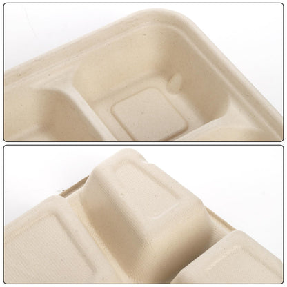 Peohud 50 Pack 6 Compartment Disposable Paper Plates, Bagasse School Lunch Tray, Heavy-Duty Sugarcane Plates, Microwavable Safe