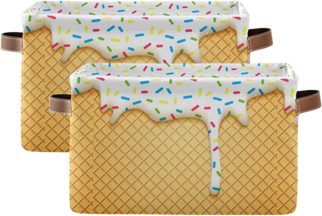 15x11x9.5inch, 2 Pack Ice Cream Cone Storage Bin - Large Canvas Bin