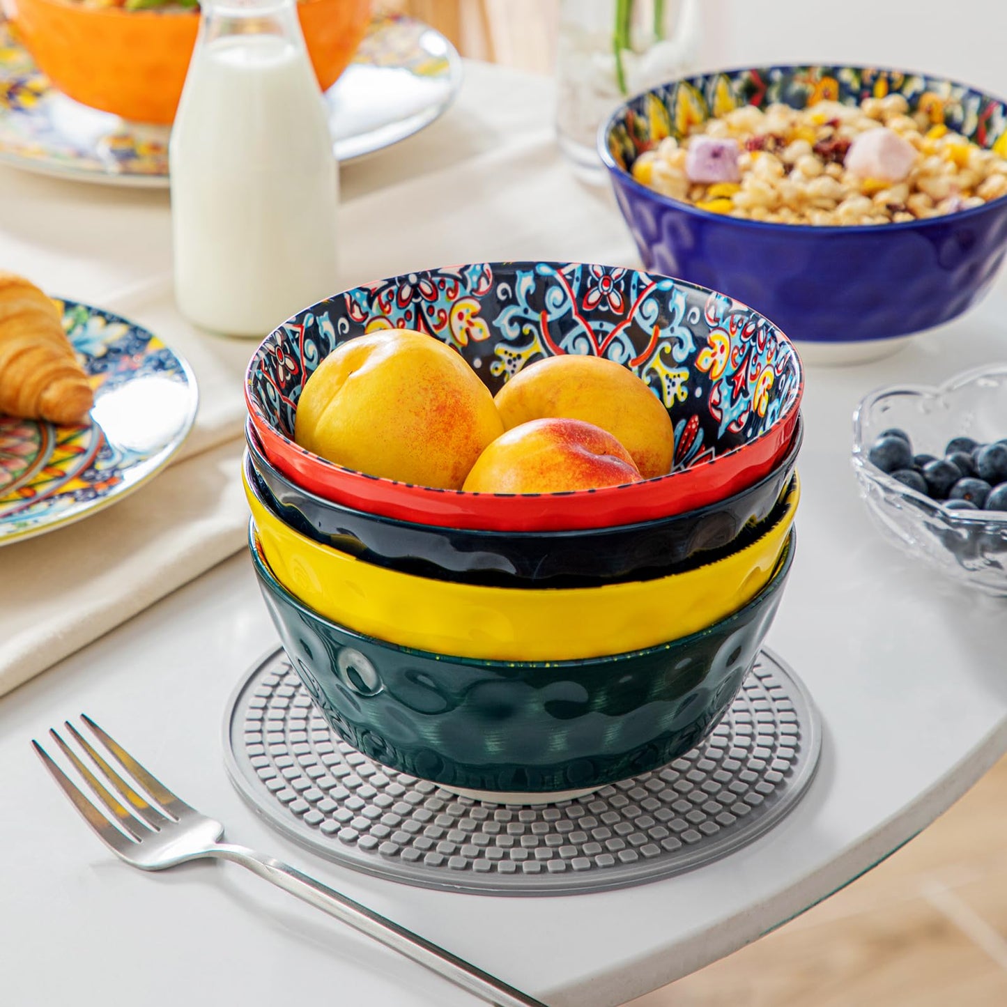 vancasso Ceramic Bowls Set of 6-26 oz Bohemian Style Colorful Cereal Soup Bowls, Microwave & Dishwasher Safe, Porcelain for Kitchen, Dining, Party (Gift Box)