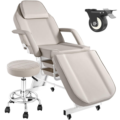 Tythical Tattoo Chair for Client, Facial Tattoo Spa Bed with Wheels for Client Esthetician with Rolling Stool, Adjustable Multipurpose Lash Beauty Salon Spa Massage Table Esthetician Beds, Grey
