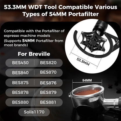 IKAPE Mantis WDT Distribution Tool with Clean Brush, V1-54mm Espresso Stirrer for Barista - 10 Needle Espresso Stirrer with Dosing Funnel & Stand, Adjustable Needle Height, Walnut Handle