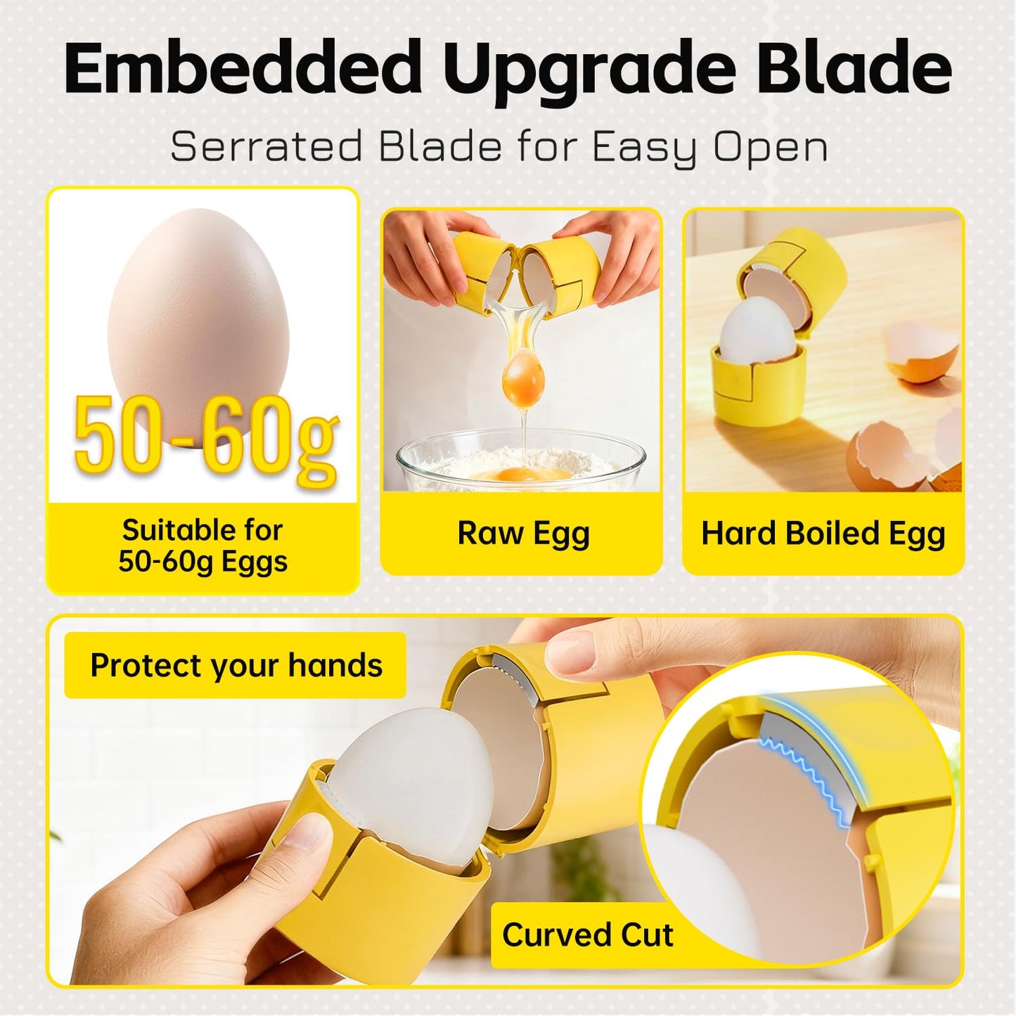 Upgraded 2 in 1 Egg Shell Opener, Hard Boiled Egg Peeler Cracker with Piercer, Cute Egg Separator for Raw Eggs, Home Kitchen Gadgets Tool, 1 Pack