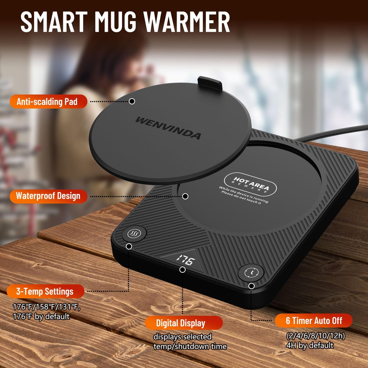 Mug Warmer, Coffee Mug Warmer with 3 Temperature Settings, Coffee Warmer for Desk Auto Shut Off, Portable Candle Warmer Plate for Bevarages, Tea, Various Cups, Mom Gifts for Mothers Day