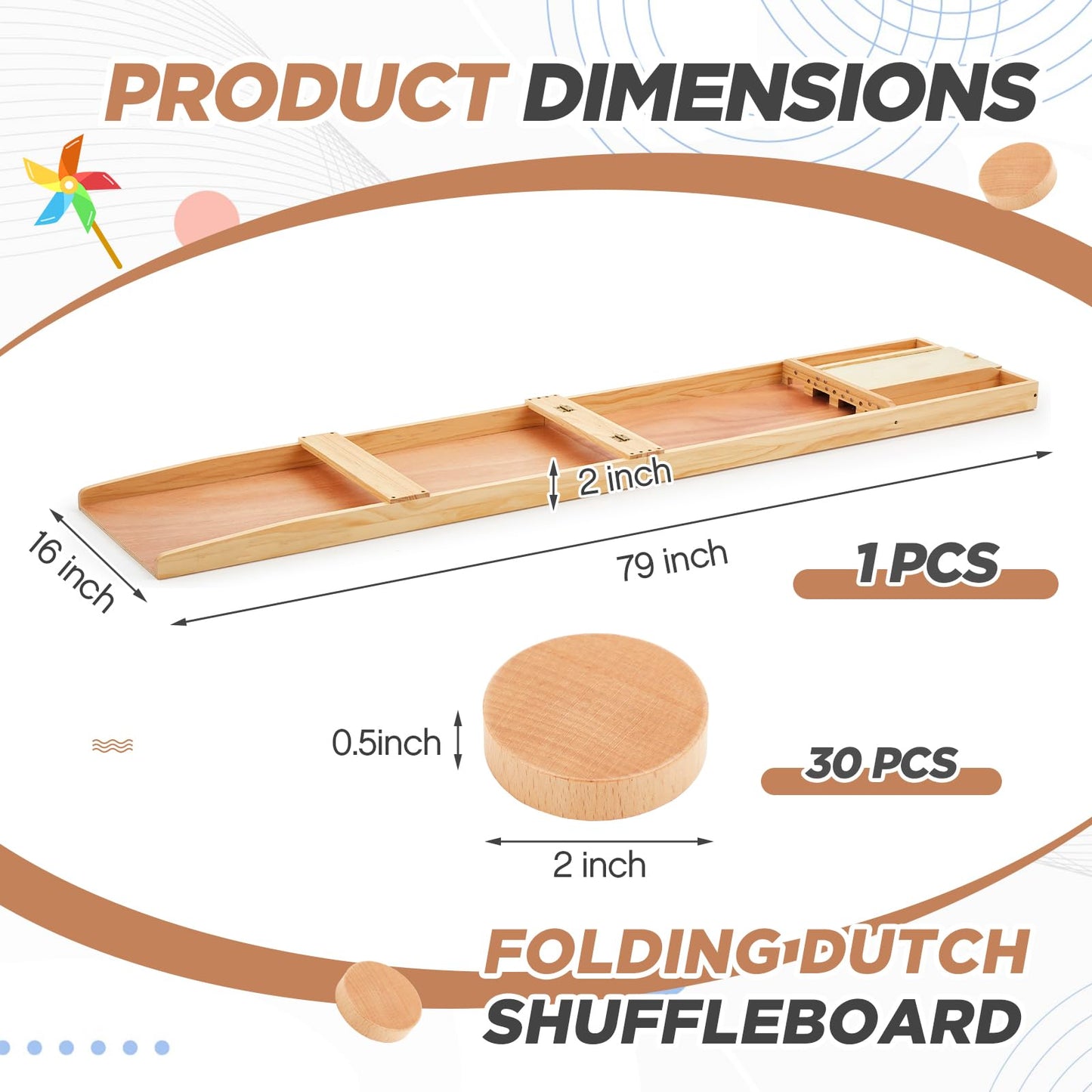CroBlissful Folding Dutch Shuffleboard Wooden Dutch Shuffleboard with Accessories, 79" L x 16" w x 2" h