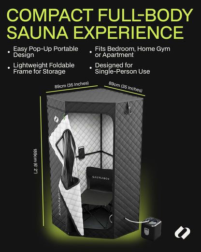 SAUNABOX® SmartSteam Pro Portable Steam Sauna with Red Light Therapy (660–850nm) | Home Sauna Tent with App Control | Insulated Sauna Pod, 140°F Heat, Full Body Steam Sauna for Relaxation & Recovery