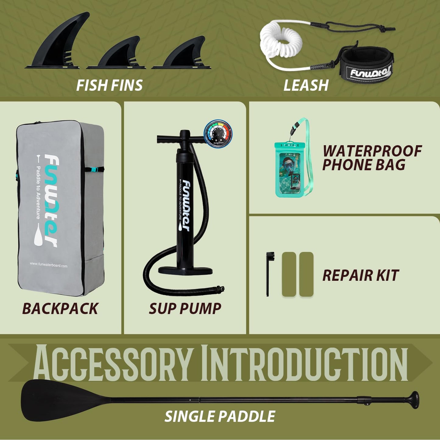 FunWater SUP Inflatable Stand Up Paddle Board Ultra-Light Inflatable Paddleboard with SUP Accessories,Fins,Adjustable Paddle, Pump,Backpack, Leash, Waterproof Phone Bag(Brown)
