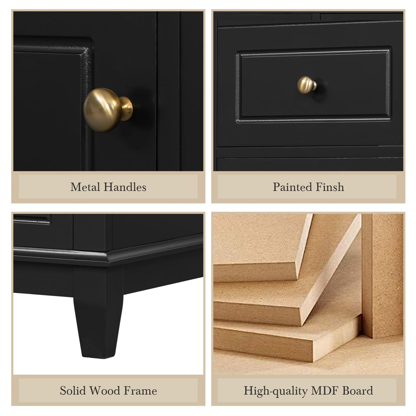 Bathroom Vanity with Ceramic Sink 36 Inch, Cabinet with One Door and Three Drawers, Soft-Closing Door, Solid Wood Legs, Black