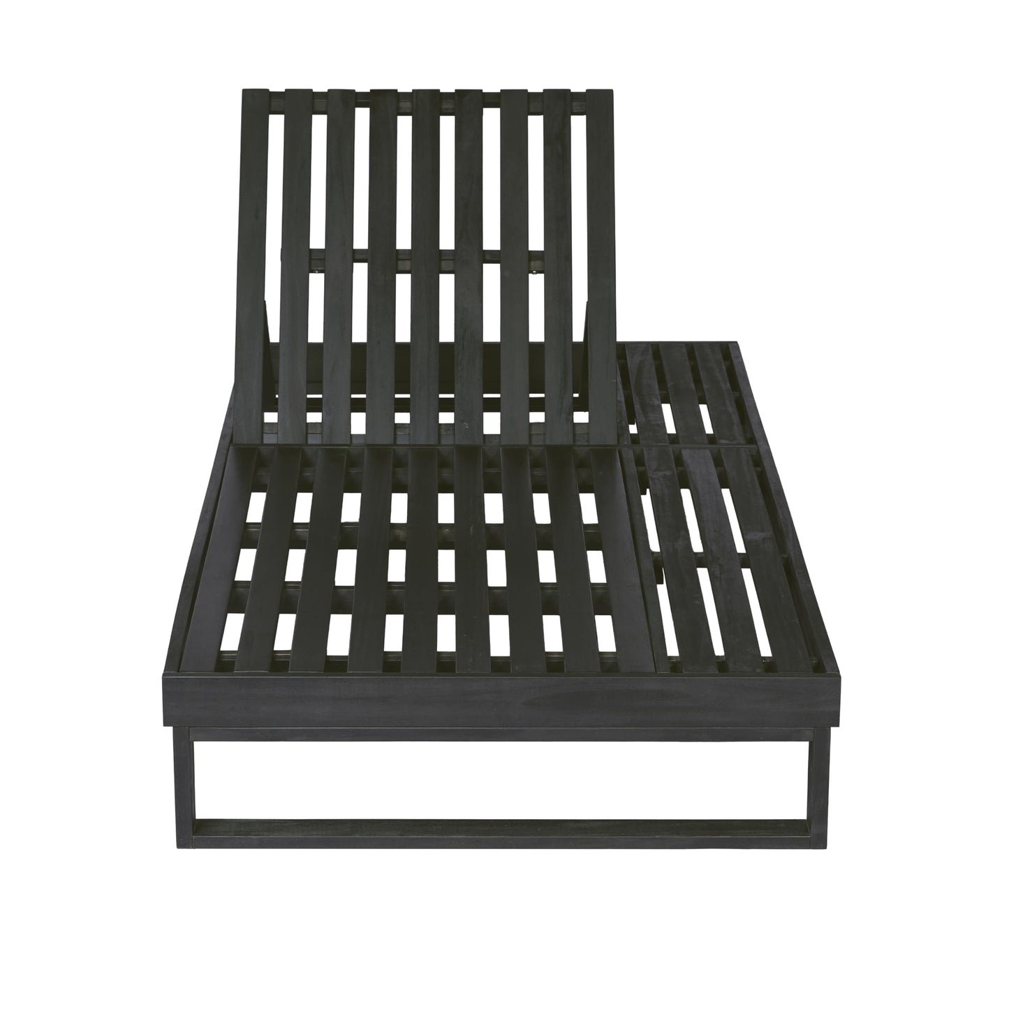 Merax 2 Piece Black Acacia Wood Chaise Lounge with 4-Inch Beige 4-Fold Cushion Set, Adjustable Outdoor Patio Lounger with Flat Side Surface, for Poolside