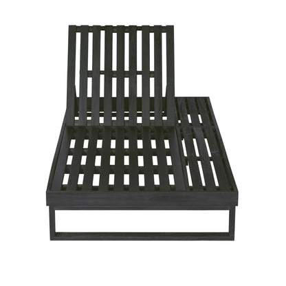 Merax Black Acacia Wood Chaise Lounge with 1.57-Inch Dark Gray 2-Fold Cushion Set, 4-Position Adjustable with Flat Side Surface, for Poolside