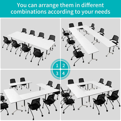 ZanyCajole Conference Room Table, Folding Conference Table with Silent Wheels, Modular Flip Top Mobile Training Tables for Office, Training Room, Meeting Rooms, School, 2-16 Person (8, White, 55.1in)