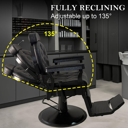 WINEDYOUNG Heavy Duty Vintage Recline Barber Chair All Purpose Reclining Salon Chair 360° Rotatable Barber Chair, Hydraulic with Headrest, Professional Salon Beauty Spa Shampoo Equipment