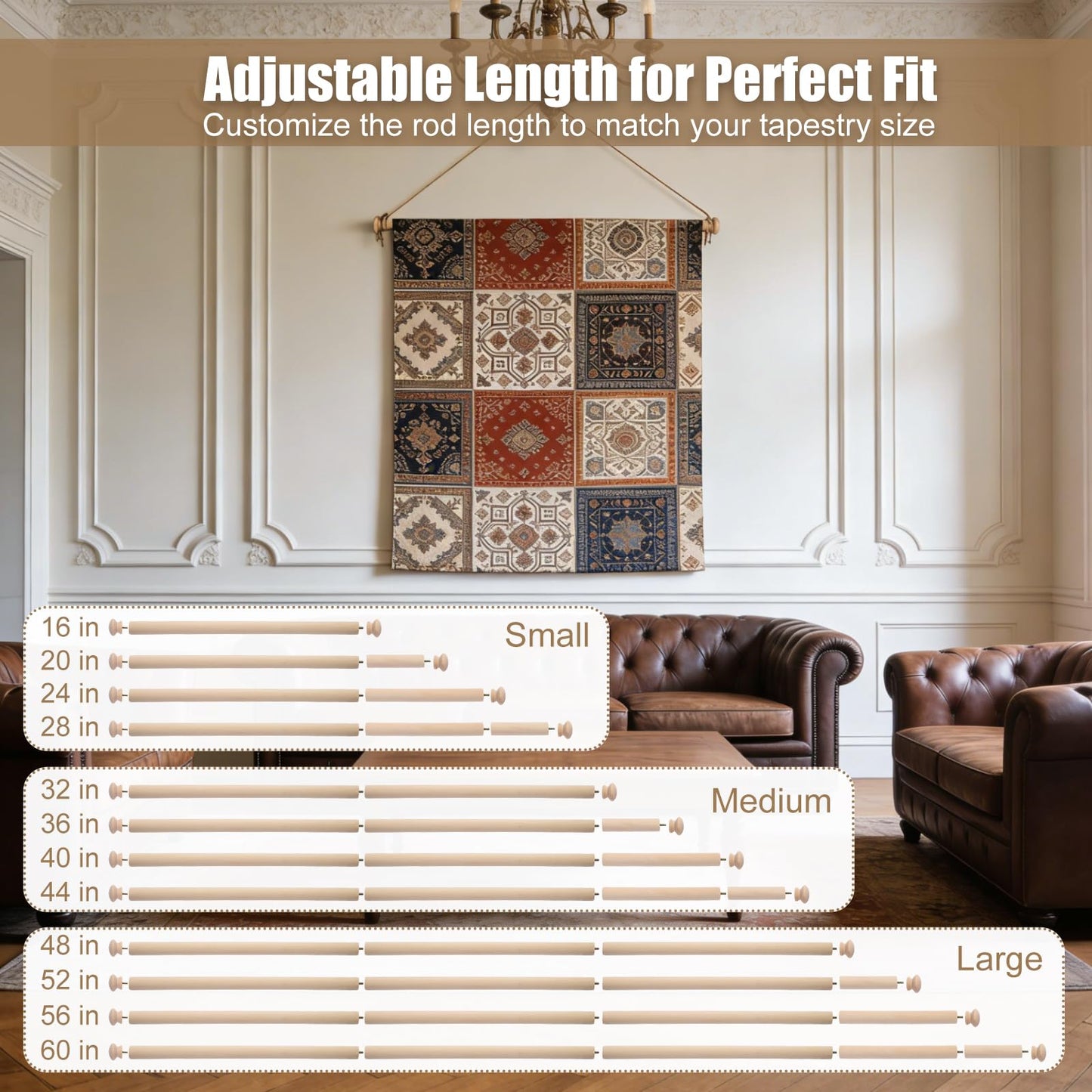 Adjustable Wooden Tapestry Hanger Wood Wall Hanging Rod for Tapestries, Boho & Farmhouse Wall Decor (16-28 Inches)