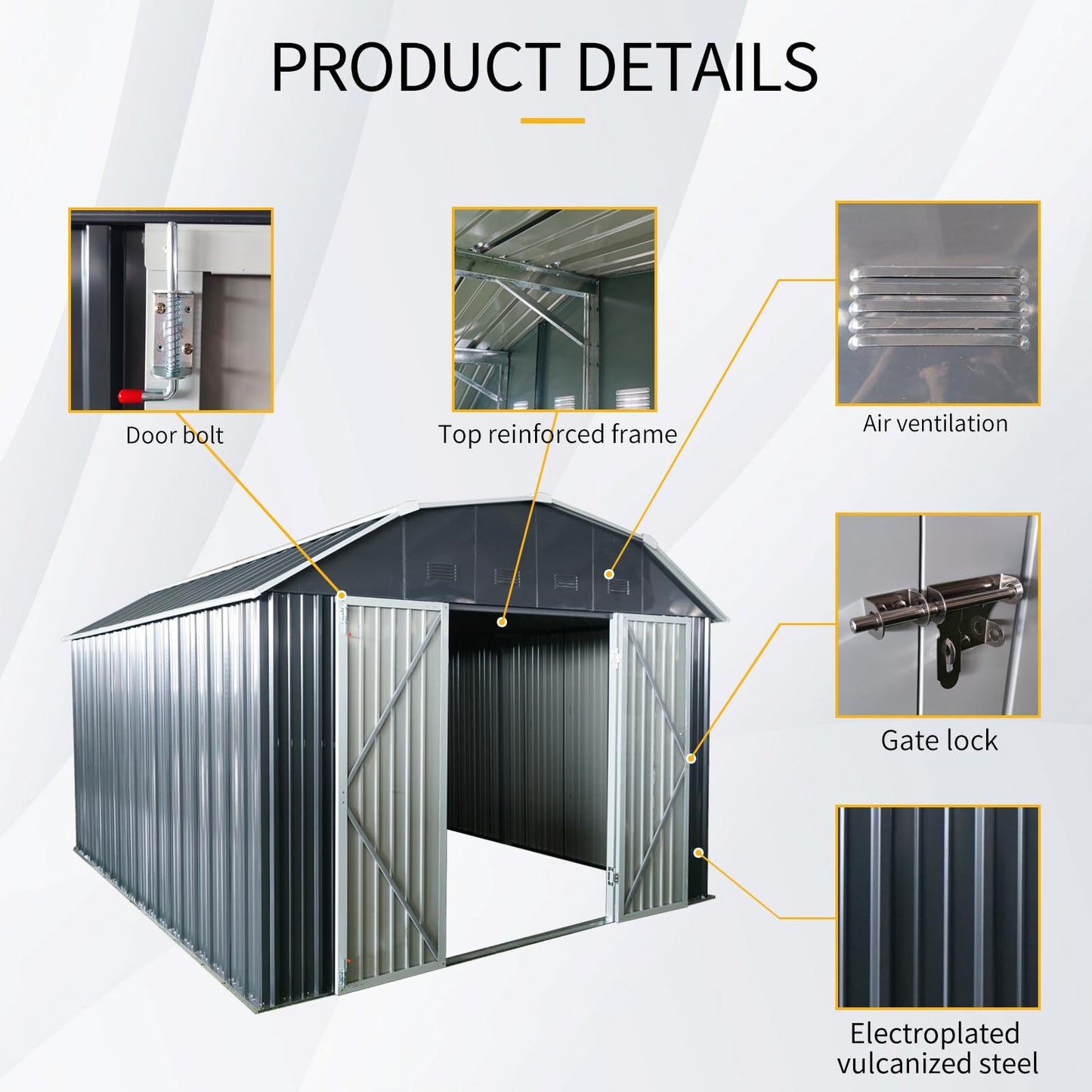10x12 FT Outdoor Metal Storage Shed with Sloped Roof, Lockable Double Doors, 8 Air Vents, Galvanized Steel Garden Shed, Weather-Resistant Tool Storage House with Easy Assembly for Backyard Patio Lawn