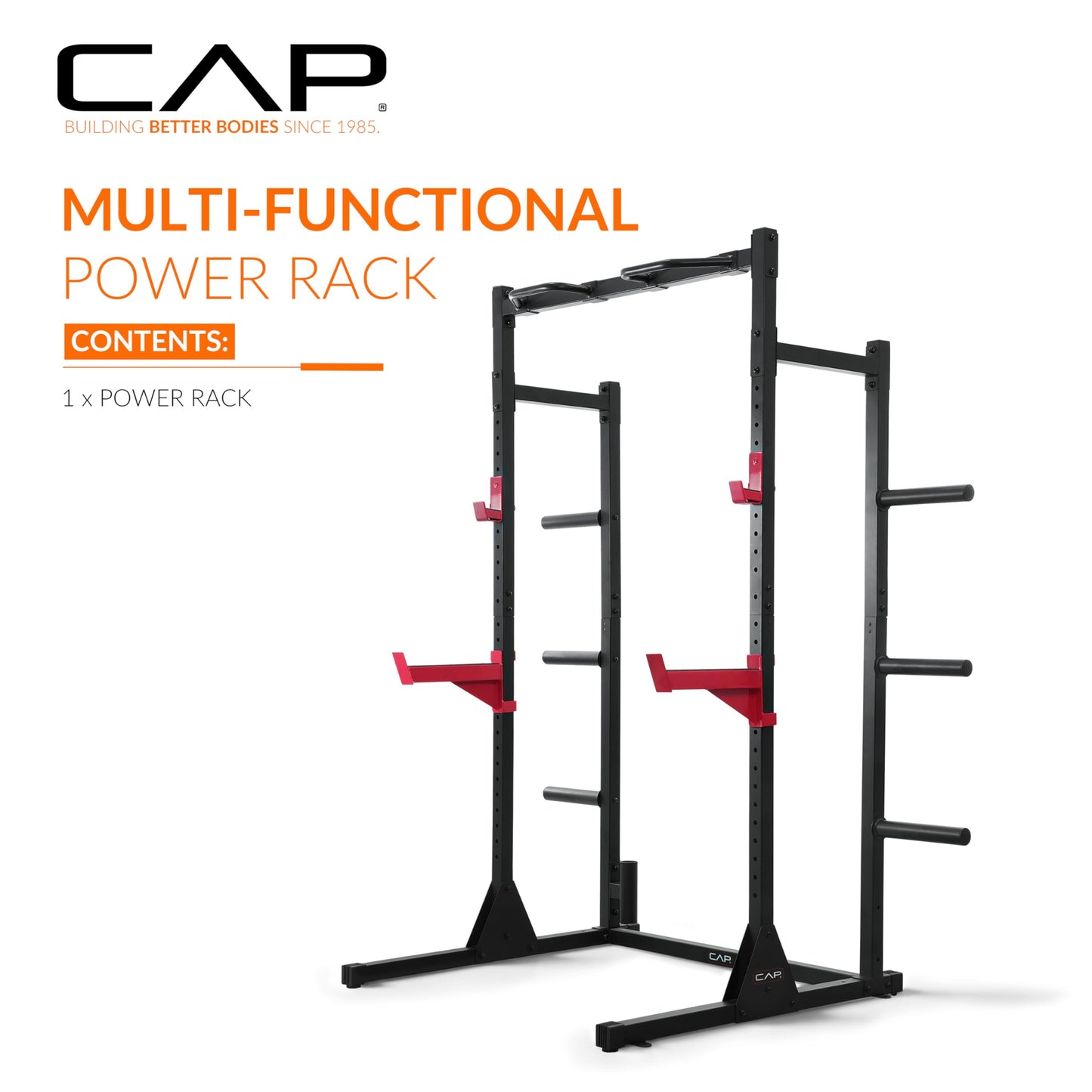 CAP Power Rack with Pull Up Bar & Attachments - Squat Rack & Strength Training Power Cage for Home Gym - BLACK