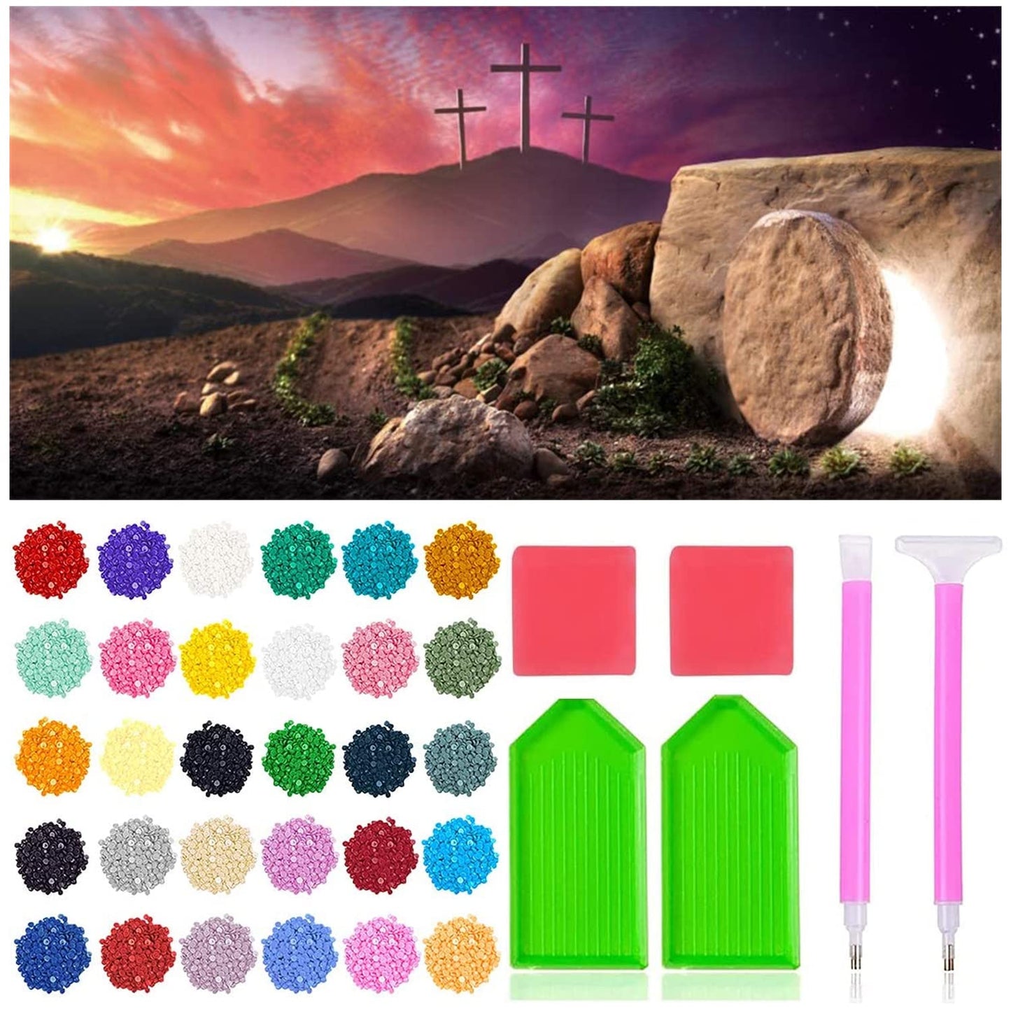 JesMolla DIY 5D Full Round Diamond Painting by Number Kits for Adults, Diamond Painting Kits Round Full Drill Diamond Art Kit Picture Craft for Home Wall Art Decor, 15.8"x33.5" (Jesus Risen)