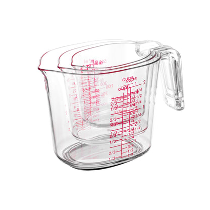 3-Piece Nesting Liquid Measuring Cups Set, Clear Plastic Measuring Jugs with Spout and Multiple Measurement Scales, 1 Cup, 2 Cup, 4 Cup for Baking and Cooking