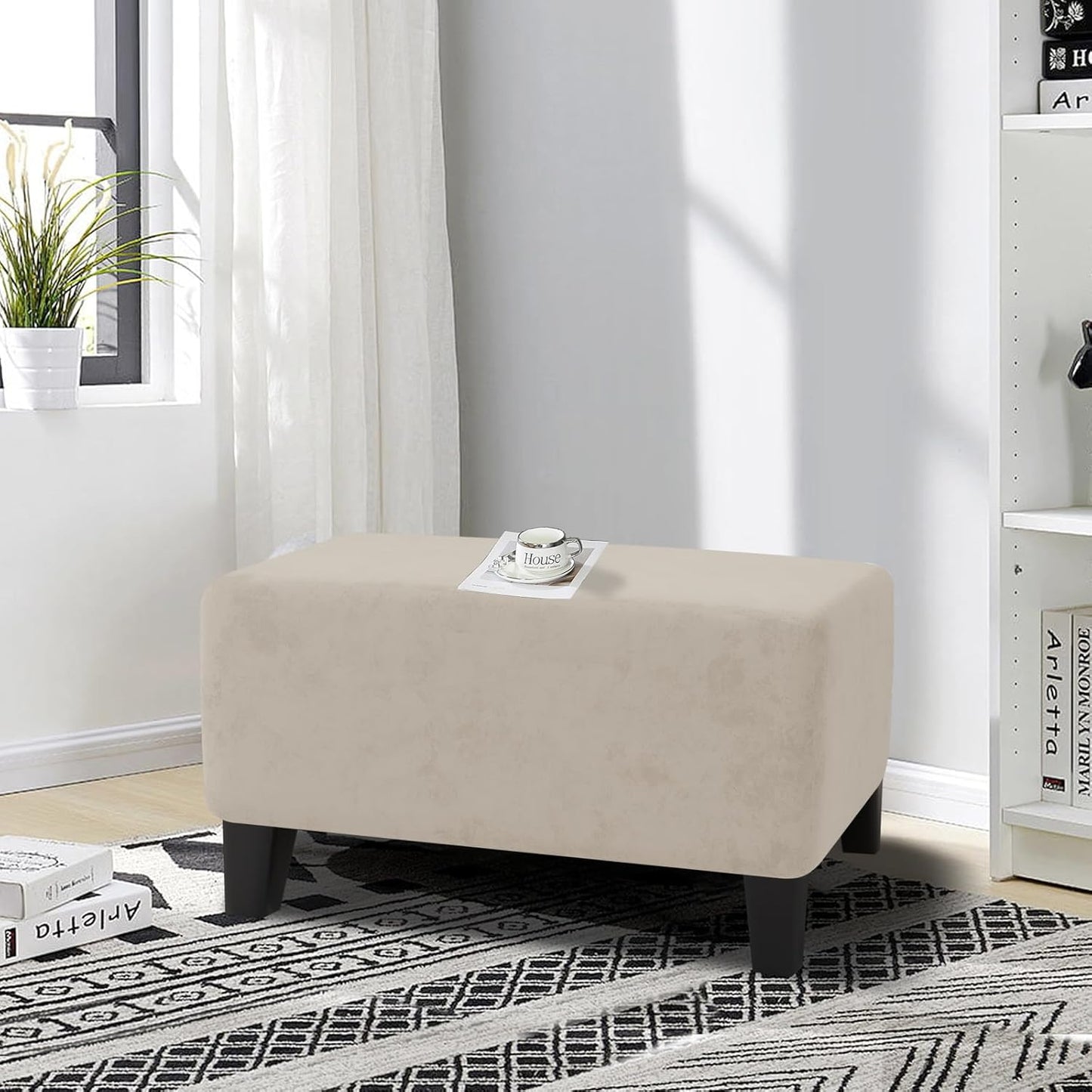 MAXIJIN Velvet Ottoman Slipcover Small Stretch Square Rectangle Footstool Slipcover Folding Storage Ottoman Covers
