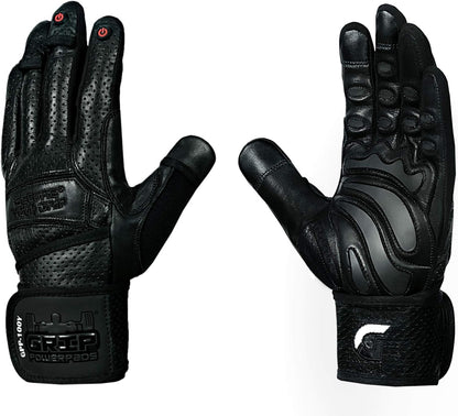 Elite Leather Gym Gloves with Built in 2" Wide Wrist Wraps Grip & Design for Weightlifting Power Lifting Bodybuilding & Strength Training Workout Exercises