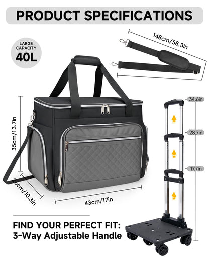 Amythe Rolling Teacher Tote Bag with Wheels, Rolling Briefcase for Women, 15.6 Inch Laptop Bag, 5-Wheel Rolling System with Detachable Trolley for Work, Teaching and Travel, Black Grey