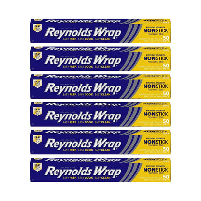 Reynolds Wrap Non-Stick Aluminum Foil Easy Prep, Cook & Clean (50 Sq Ft (Pack of 6)