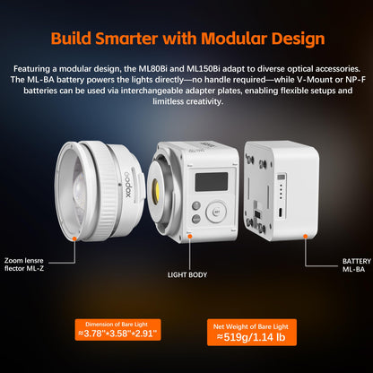 GODOX ML150BI LED Video Light BI-Color 2800K-6500K,Portable Handheld Led Photo Monolight,CRI 96+ TLCI 97+,61054Lux@1m,Support NFC&APP, for Photographers,Filmmakers,Studios