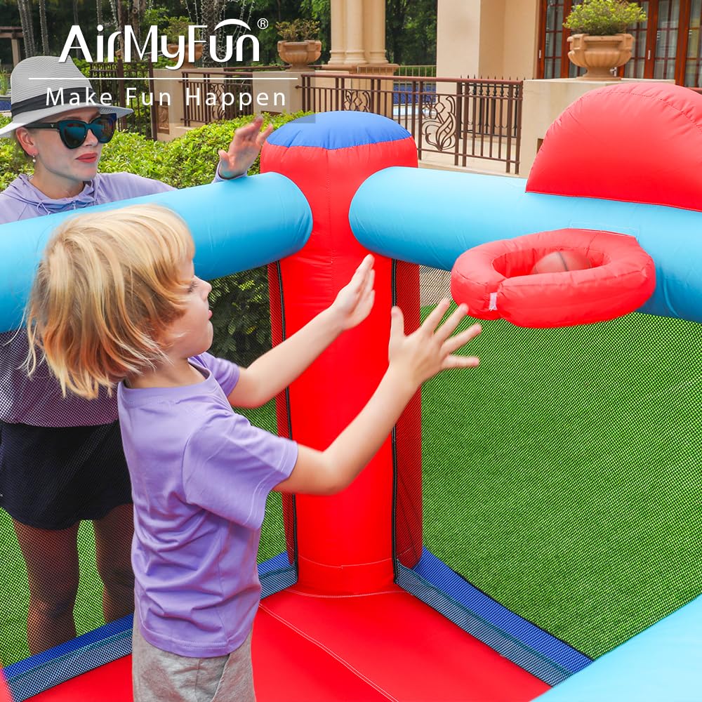 AirMyFun Inflatable Bounce House, Bouncy House with Slide,Indoor Outdoor Bounce House with Ball Pit,Basketball Hoop,Target Balls and Boxing,Inflatable Bouncer for Party