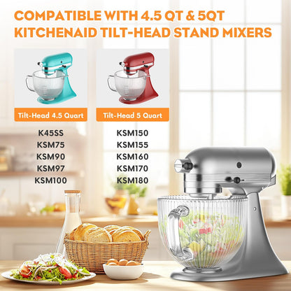 Cofun Glass Mixer Bowl for Kitchenaid Tilt-Head Stand Mixers 4.5-5 Quart, 5 qt Mixing Bowl Replacement for Kitchen aid with Measurement Markings,Handle