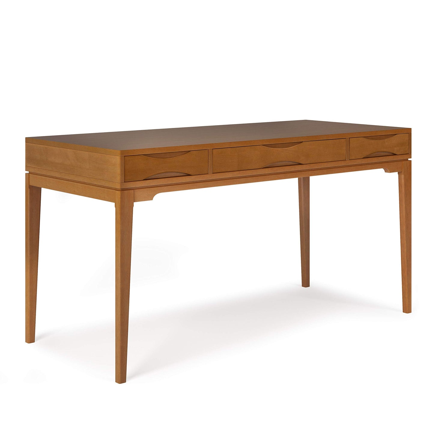 SIMPLIHOME Harper Desk - 60 Inch Wide Solid Wood Writing Desk in Light Golden Brown, Mid-Century Modern Home Office Computer Table for Study with 2 Drawers and Flip-Down Keyboard Tray