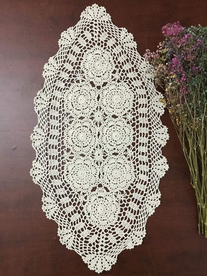 Hetao 16x27 100% Cotton Handmade Crochet Lace Table Runners, Oblong Doilies, Beige