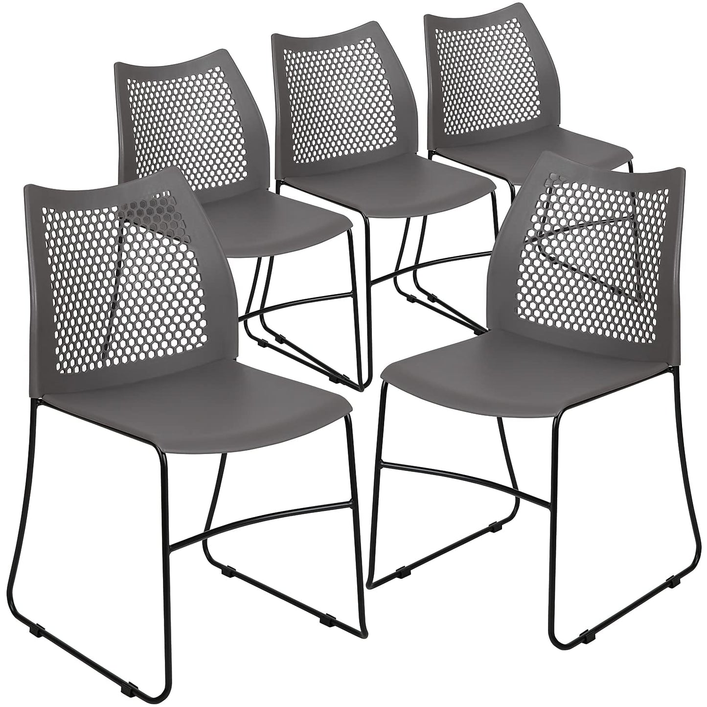 Flash Furniture Hercules Series Contoured Lobby Chairs with Air-Vent Honeycomb Backs, Ergonomic Stacking Chairs for Offices, Set of 5, Gray