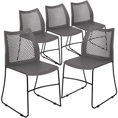 Flash Furniture Hercules Series Contoured Lobby Chairs with Air-Vent Honeycomb Backs, Ergonomic Stacking Chairs for Offices, Set of 5, Gray